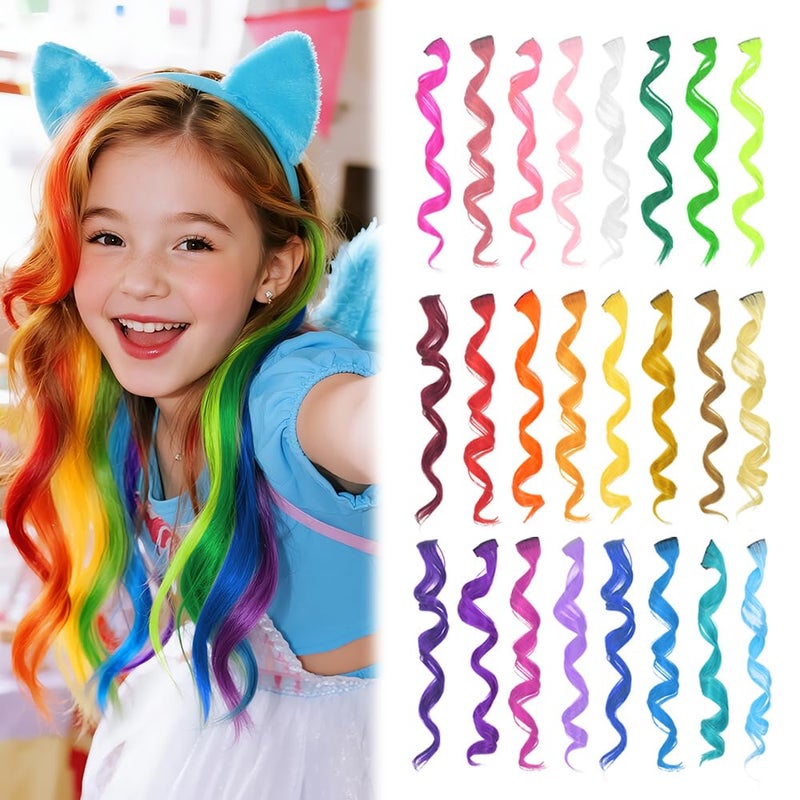 Dreamlover Hair Accessories for Girls, Colored Hair Extensions for Kids, Crazy Hair Day Accessories, 24 Pieces - Image 1